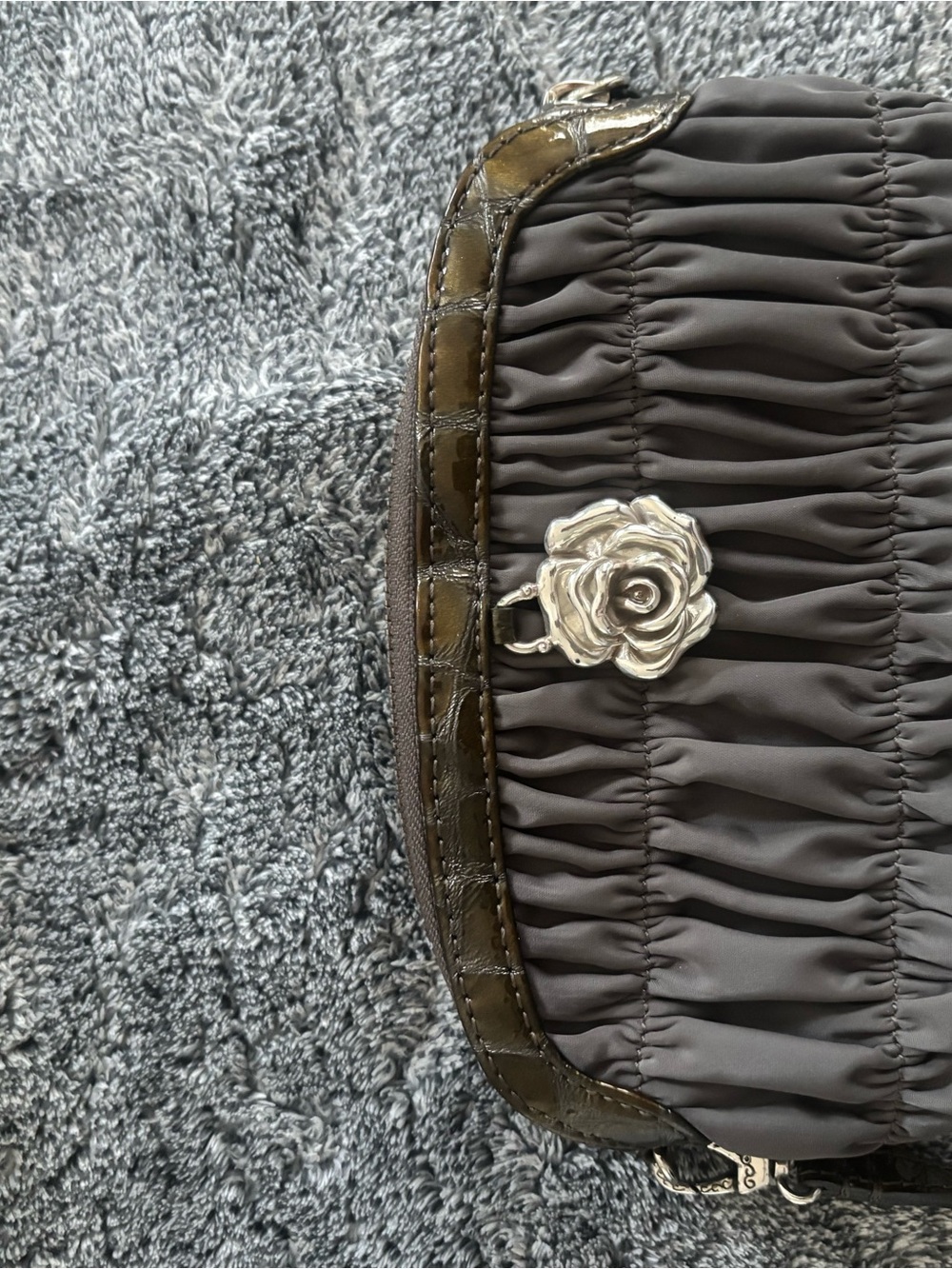 Brighton Brown Ruched Wristlet with Silver Rose Clasp
